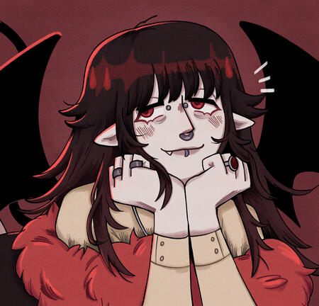 Icon of streamer Astro Himbo. He is a long dark haired vampire with red eyes and pale skin.